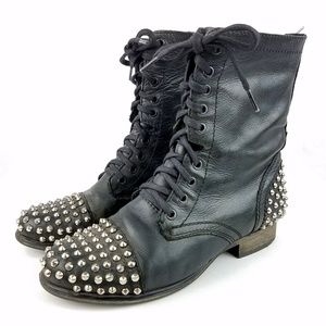 Steve Madden Tarnney Combat Studded Boots Leather
